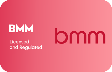 BMM Testlabs logo on a red gradient background, symbolizing licensing and regulation compliance for fair and secure gaming.